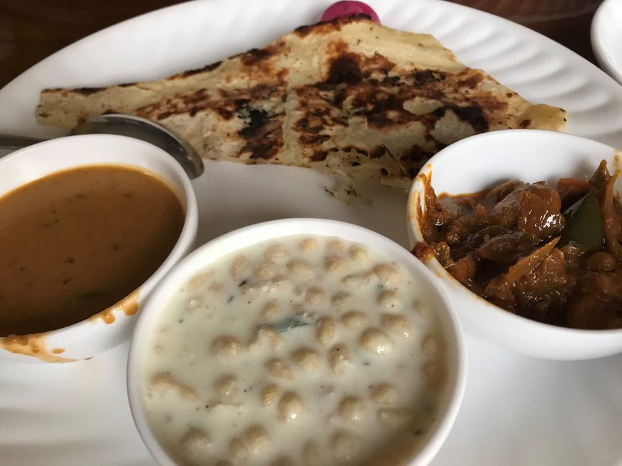 North Indian vegetarian thali with dal, curry and roti